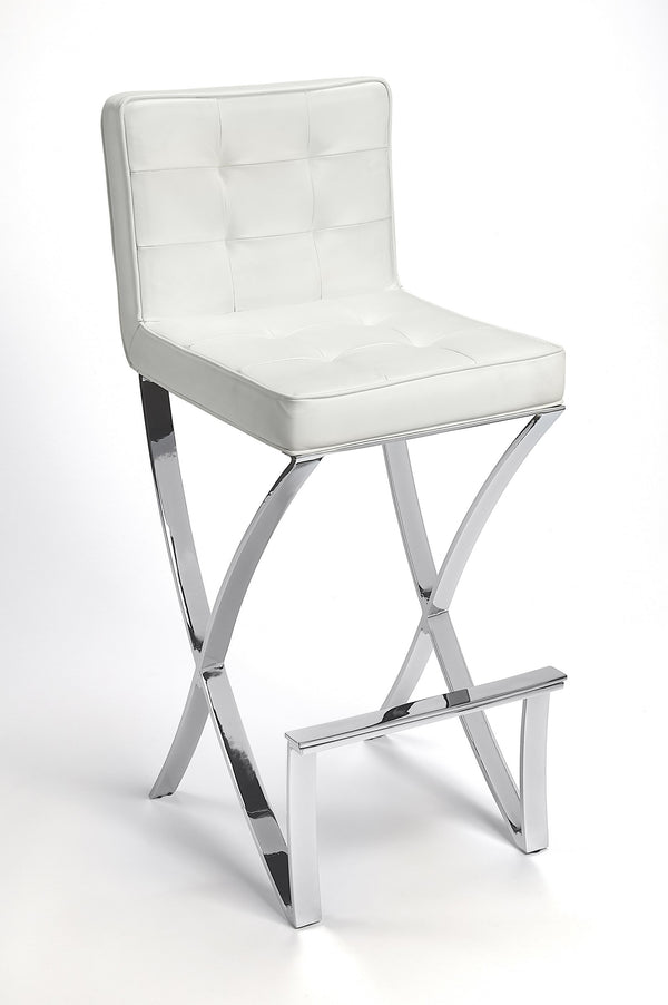 Homeroots 29" Off White And Silver Iron Bar Chair  Leather 389128