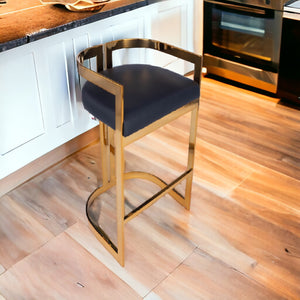 Homeroots 28" Black And Gold Iron Low Back Counter Height Bar Chair  Iron 389129