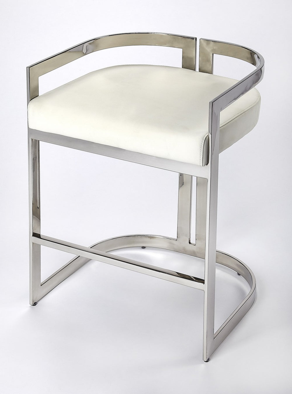 Homeroots 28" White And Silver Stainless Steel And Iron Low Back Counter Height Bar Chair  Stainless Steel 389130