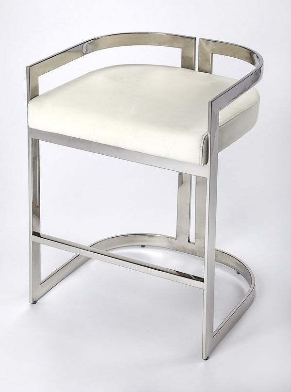 Homeroots 28" White And Silver Stainless Steel And Iron Low Back Counter Height Bar Chair  Stainless Steel 389130