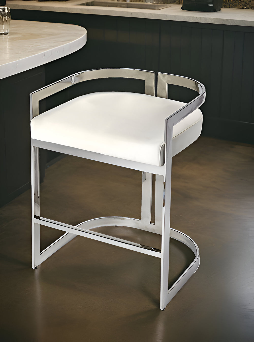 Homeroots 28" White And Silver Stainless Steel And Iron Low Back Counter Height Bar Chair  Stainless Steel 389130