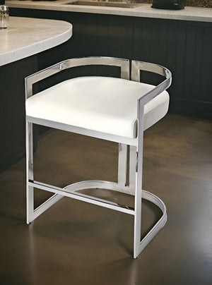 Homeroots 28" White And Silver Stainless Steel And Iron Low Back Counter Height Bar Chair  Stainless Steel 389130