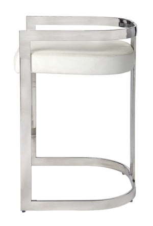 HomeRoots 28" Modern White Stainless Steel & Silver Iron Low Back Counter Chair with Armrests & Footrest 389130