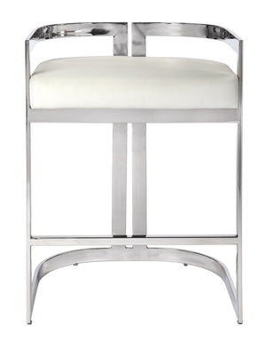 HomeRoots 28" Modern White Stainless Steel & Silver Iron Low Back Counter Chair with Armrests & Footrest 389130
