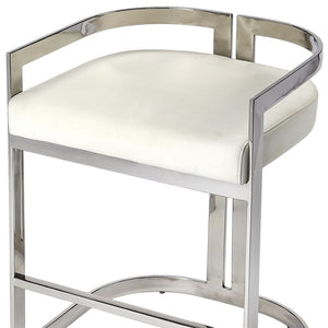 HomeRoots 28" Modern White Stainless Steel & Silver Iron Low Back Counter Chair with Armrests & Footrest 389130