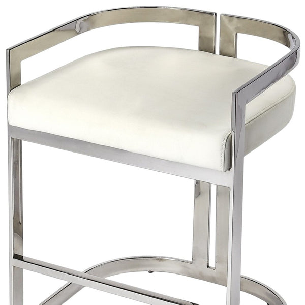 HomeRoots 28" Modern White Stainless Steel & Silver Iron Low Back Counter Chair with Armrests & Footrest 389130