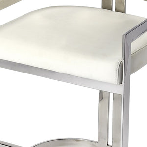 HomeRoots 28" Modern White Stainless Steel & Silver Iron Low Back Counter Chair with Armrests & Footrest 389130