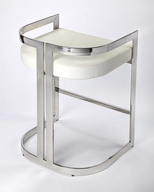 Homeroots 28" White And Silver Stainless Steel And Iron Low Back Counter Height Bar Chair  Stainless Steel 389130