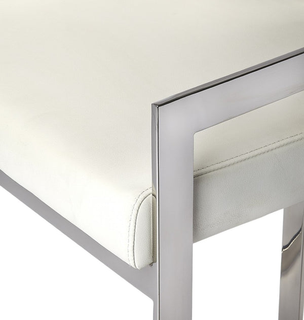 HomeRoots 28" Modern White Stainless Steel & Silver Iron Low Back Counter Chair with Armrests & Footrest 389130