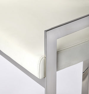 Homeroots 28" White And Silver Stainless Steel And Iron Low Back Counter Height Bar Chair  Stainless Steel 389130