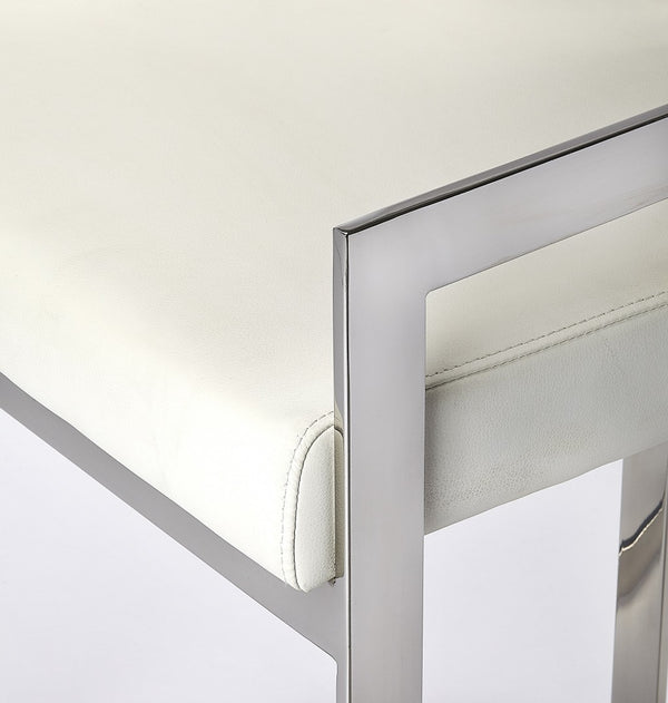 Homeroots 28" White And Silver Stainless Steel And Iron Low Back Counter Height Bar Chair  Stainless Steel 389130