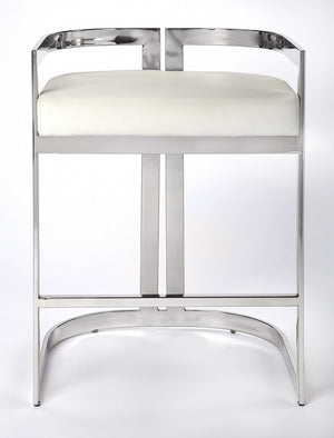 Homeroots 28" White And Silver Stainless Steel And Iron Low Back Counter Height Bar Chair  Stainless Steel 389130