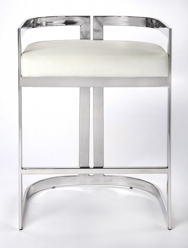 Homeroots 28" White And Silver Stainless Steel And Iron Low Back Counter Height Bar Chair  Stainless Steel 389130