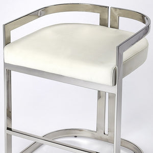 Homeroots 28" White And Silver Stainless Steel And Iron Low Back Counter Height Bar Chair  Stainless Steel 389130