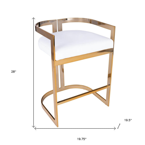 HomeRoots 28" Modern Glam White and Gold Low Back Iron Counter Height Bar Chair for Stylish Dining Spaces 389131