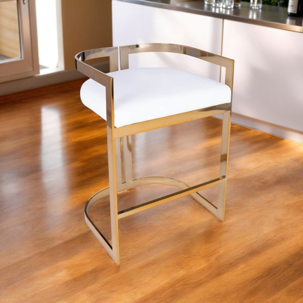 HomeRoots 28" Modern Glam White and Gold Low Back Iron Counter Height Bar Chair for Stylish Dining Spaces 389131