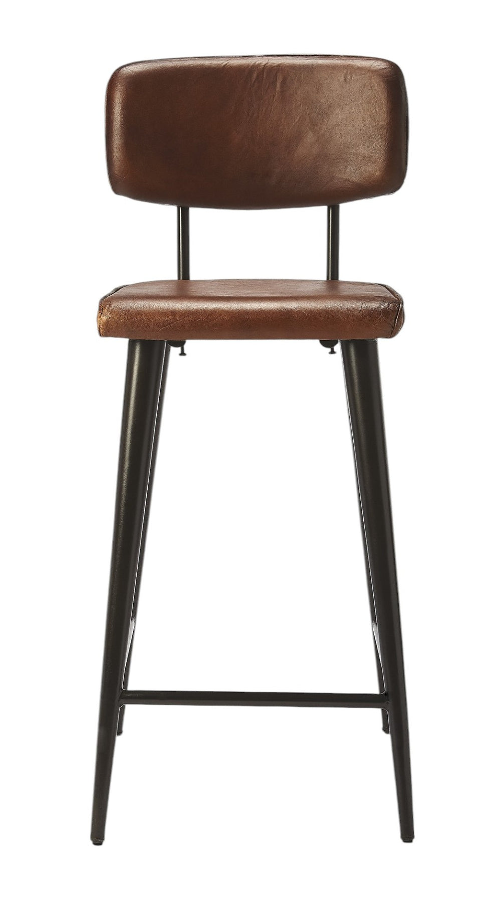 HomeRoots 28" Industrial Iron Bar Chair with Brown Seat - Stylish, Durable Design for Home Bars & Cafés 389132