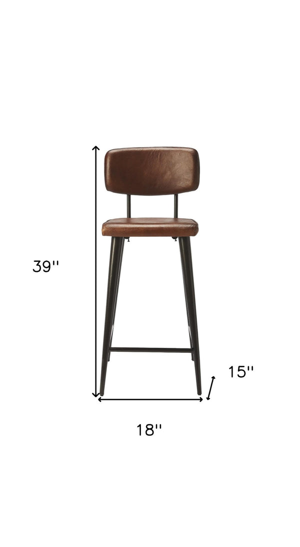 HomeRoots 28" Industrial Iron Bar Chair with Brown Seat - Stylish, Durable Design for Home Bars & Cafés 389132