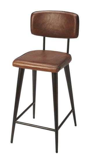 HomeRoots 28" Industrial Iron Bar Chair with Brown Seat - Stylish, Durable Design for Home Bars & Cafés 389132