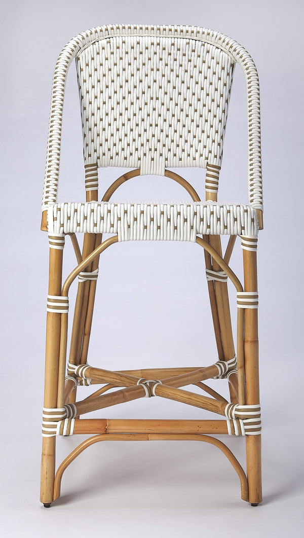 Homeroots 28" White And Natural Heavy Duty Rattan Bar Chair  Rattan 389135