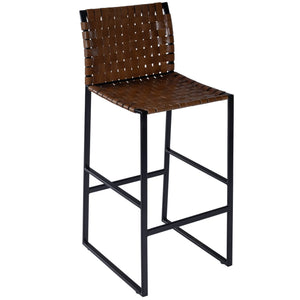 Homeroots 28" Brown And Black Leather And Iron Bar Chair  Iron 389136