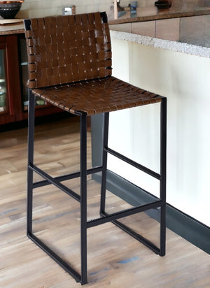 Homeroots 28" Brown And Black Leather And Iron Bar Chair  Iron 389136