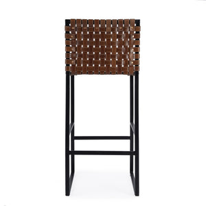 HomeRoots 28" Brown and Black Leather Bar Chair - Stylish Iron Frame, Ergonomic Design for Comfort & Durability 389136
