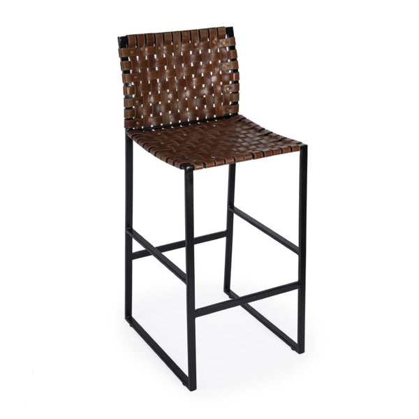 HomeRoots 28" Brown and Black Leather Bar Chair - Stylish Iron Frame, Ergonomic Design for Comfort & Durability 389136
