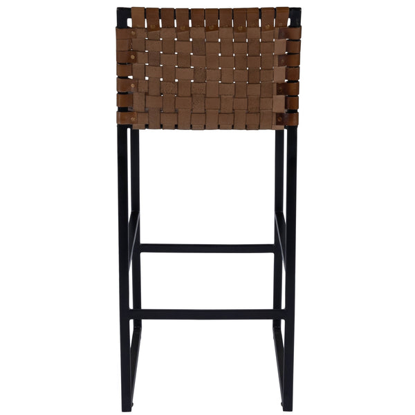 Homeroots 28" Brown And Black Leather And Iron Bar Chair  Iron 389136