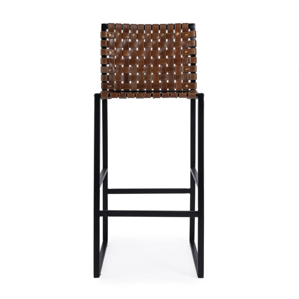 HomeRoots 28" Brown and Black Leather Bar Chair - Stylish Iron Frame, Ergonomic Design for Comfort & Durability 389136