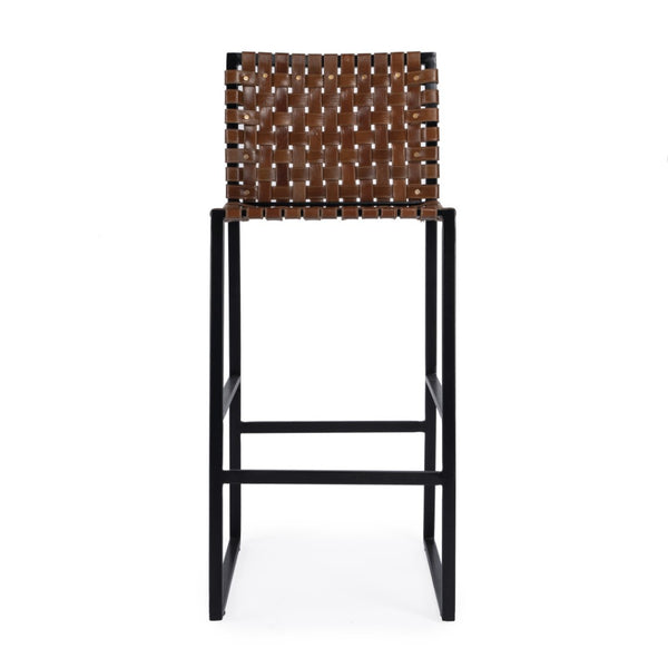 HomeRoots 28" Brown and Black Leather Bar Chair - Stylish Iron Frame, Ergonomic Design for Comfort & Durability 389136