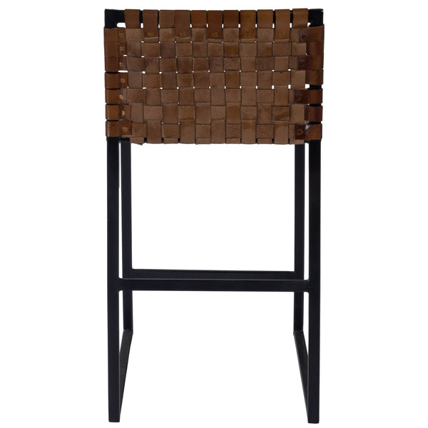 Homeroots 36" Brown And Black Leather And Iron Bar Chair   389137