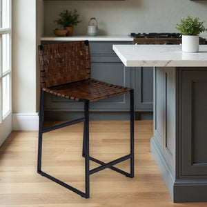 Homeroots 36" Brown And Black Leather And Iron Bar Chair   389137