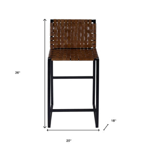 Homeroots 36" Brown And Black Leather And Iron Bar Chair   389137