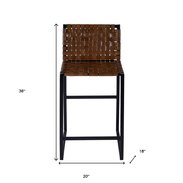 Homeroots 36" Brown And Black Leather And Iron Bar Chair   389137