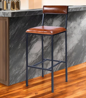 HomeRoots 32" Stylish Brown and Black Bar Chair - Durable Wood & Iron Design for Kitchen or Home Bar Use 389139