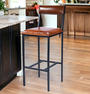 Homeroots 32" Brown And Black Manufactured Wood And Iron Bar Chair   389139