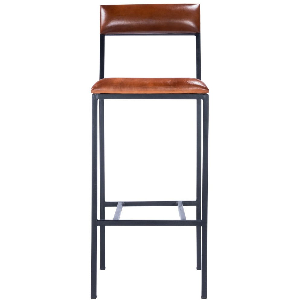 HomeRoots 32" Stylish Brown and Black Bar Chair - Durable Wood & Iron Design for Kitchen or Home Bar Use 389139