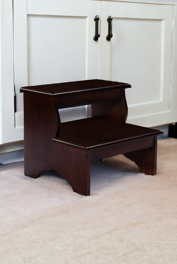 Homeroots 15" Dark Brown Wood Handcrafted Step Stool   389142