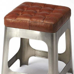 Homeroots 20" Brown And Silver Leather And Iron Backless Bar Chair   389143