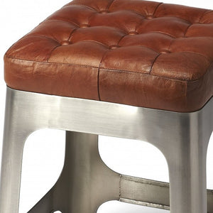 Homeroots 20" Brown And Silver Leather And Iron Backless Bar Chair   389143