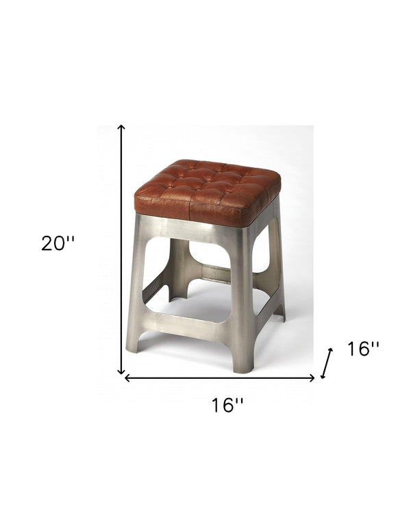 Homeroots 20" Brown And Silver Leather And Iron Backless Bar Chair   389143