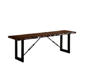 English Elm 1pc Industrial Bench Walnut & Black Two-Tone Live Edge Seat U-Shape Metal Legs Chain Detail 54" B011P366759