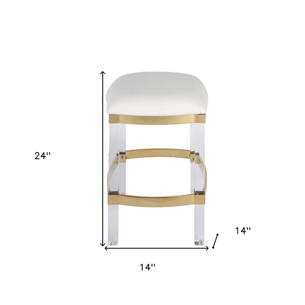 HomeRoots 24" Sleek White and Clear Stainless Steel Backless Bar Chair for Modern Kitchen or Home Bar Use 389151