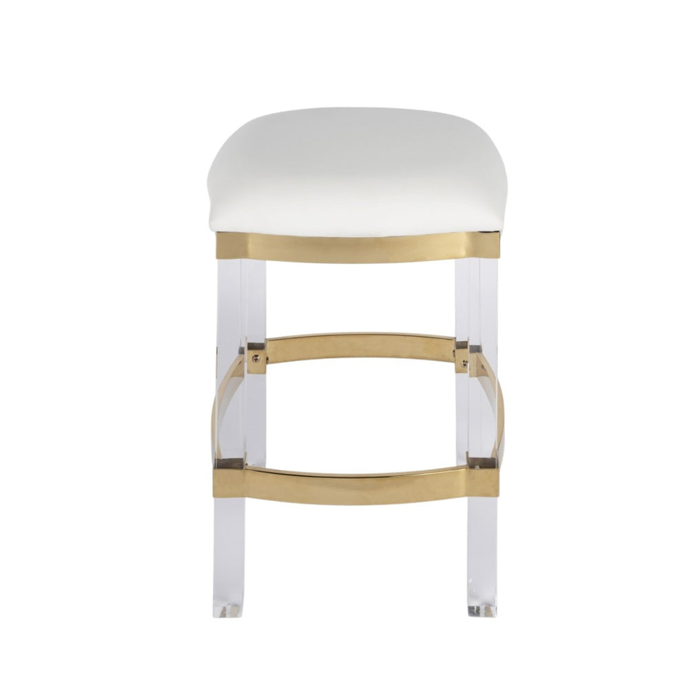 HomeRoots 24" Sleek White and Clear Stainless Steel Backless Bar Chair for Modern Kitchen or Home Bar Use 389151