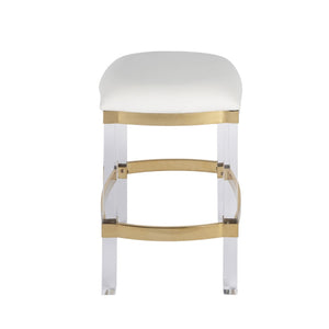 HomeRoots 24" Sleek White and Clear Stainless Steel Backless Bar Chair for Modern Kitchen or Home Bar Use 389151