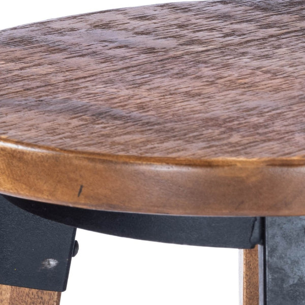 HomeRoots 28" Rustic Brown Solid Wood and Iron Bar Chair for Kitchen Island or Home Bar – Stylish Comfort 389153
