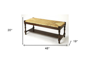 Homeroots 48" Natural And Brown Distressed Wicker Bench  Solid Wood 389161