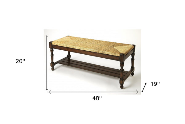 Homeroots 48" Natural And Brown Distressed Wicker Bench  Solid Wood 389161