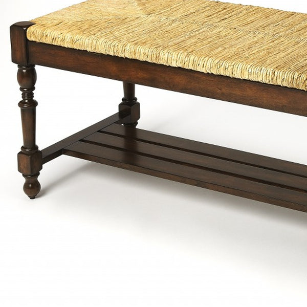 Homeroots 48" Natural And Brown Distressed Wicker Bench  Solid Wood 389161